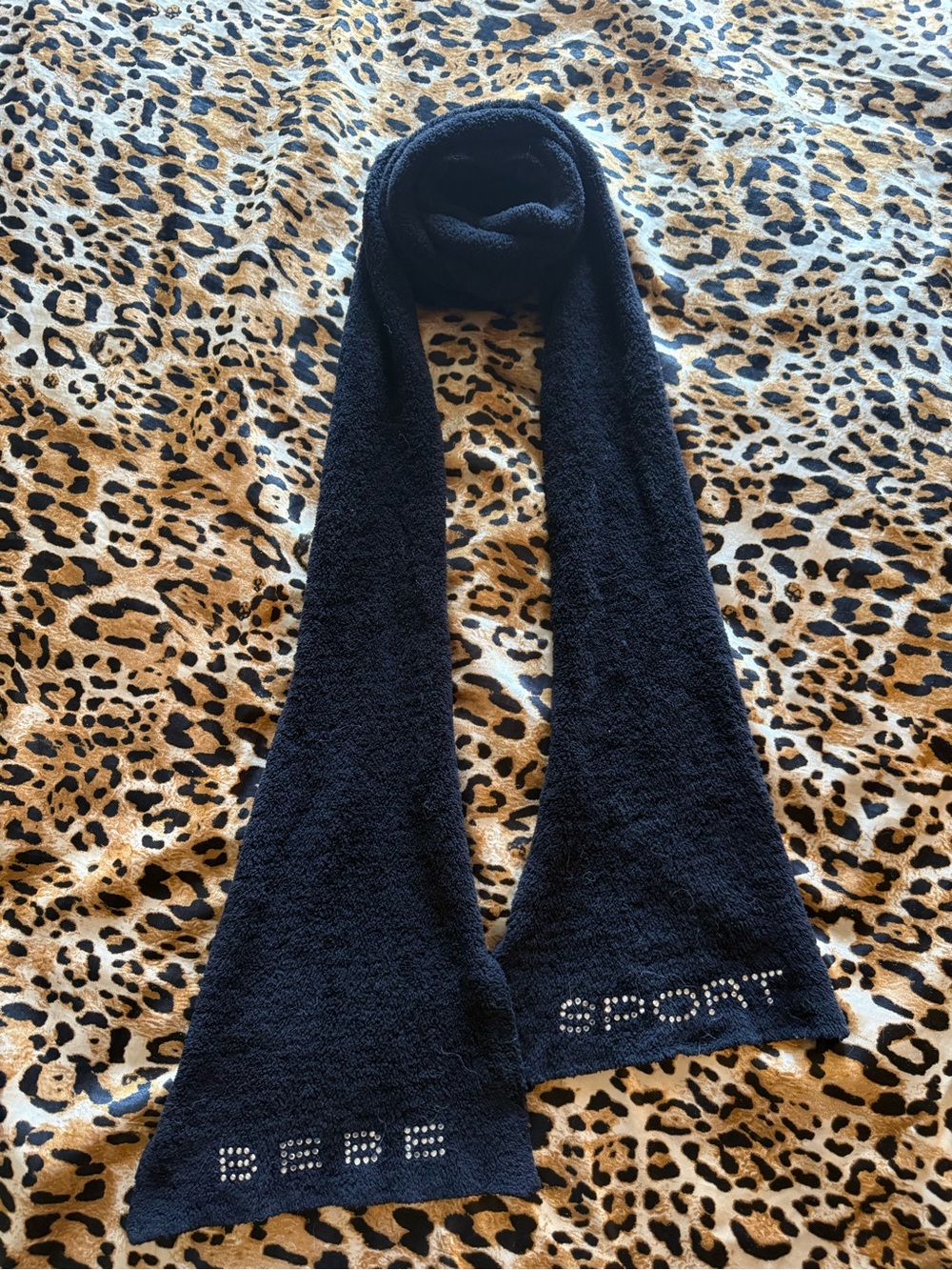 Vintage Y2K Bebe Sport Rhinestone Logo Scarf Black Perfect Condition